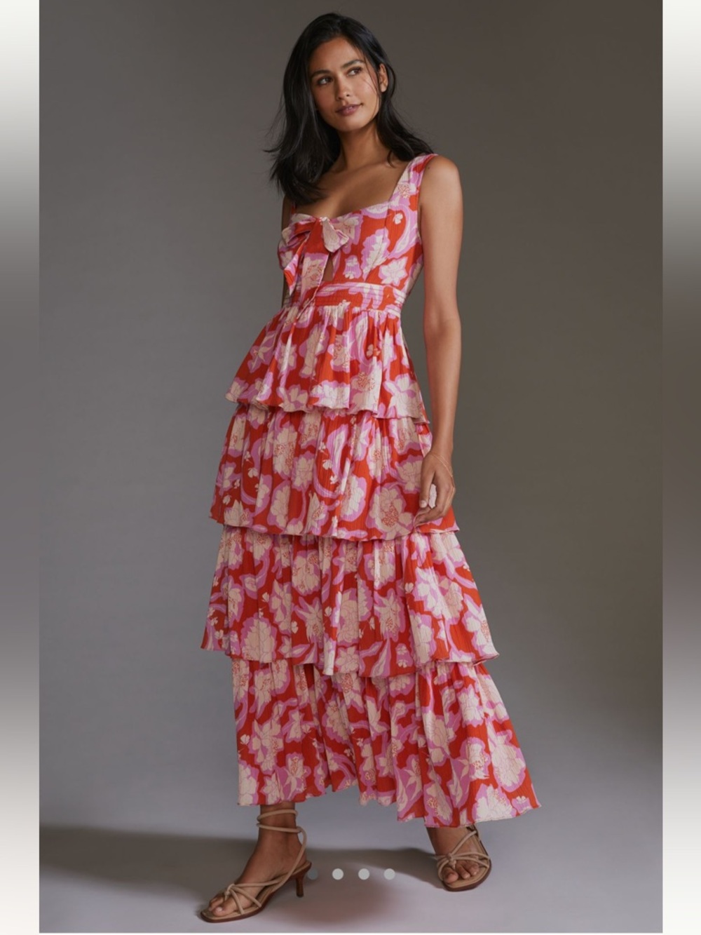 Anthropologie- Vineet Bahl/Coral and Pink Floral Tiered Maxi Dress
